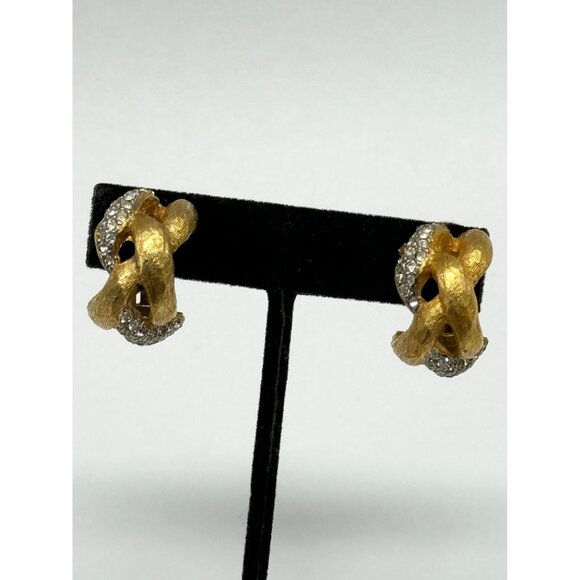 Vintage KJL Rhinestone gold hoop earrings - Picture 5 of 9